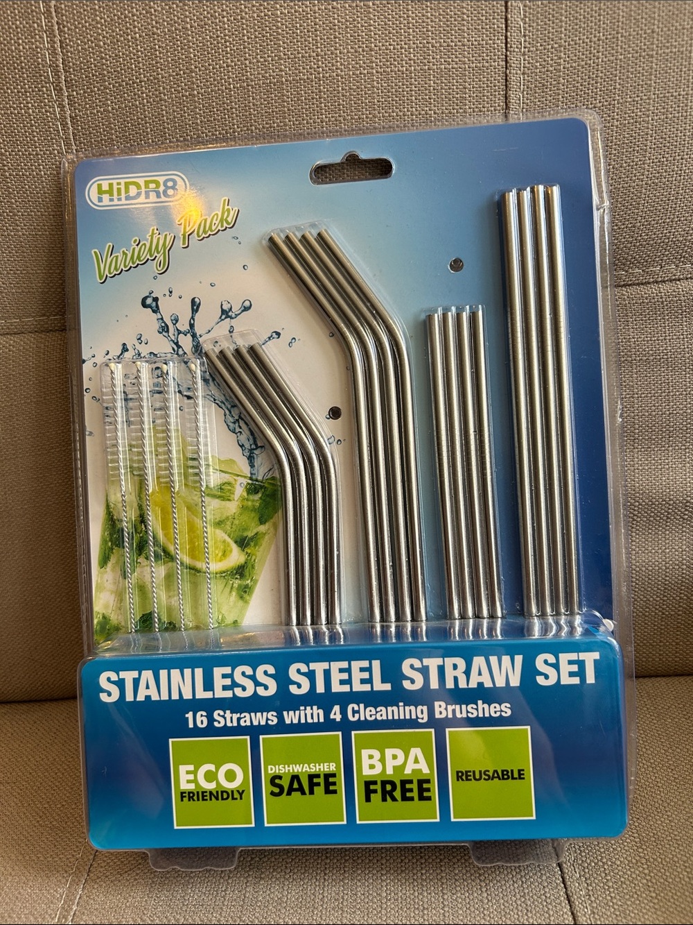Stainless Steel Straw Set - Silver (16 Pack)